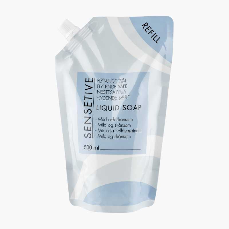 Flytende såpe, sensitive, uten parfym, refill, 500 ml v:6713085