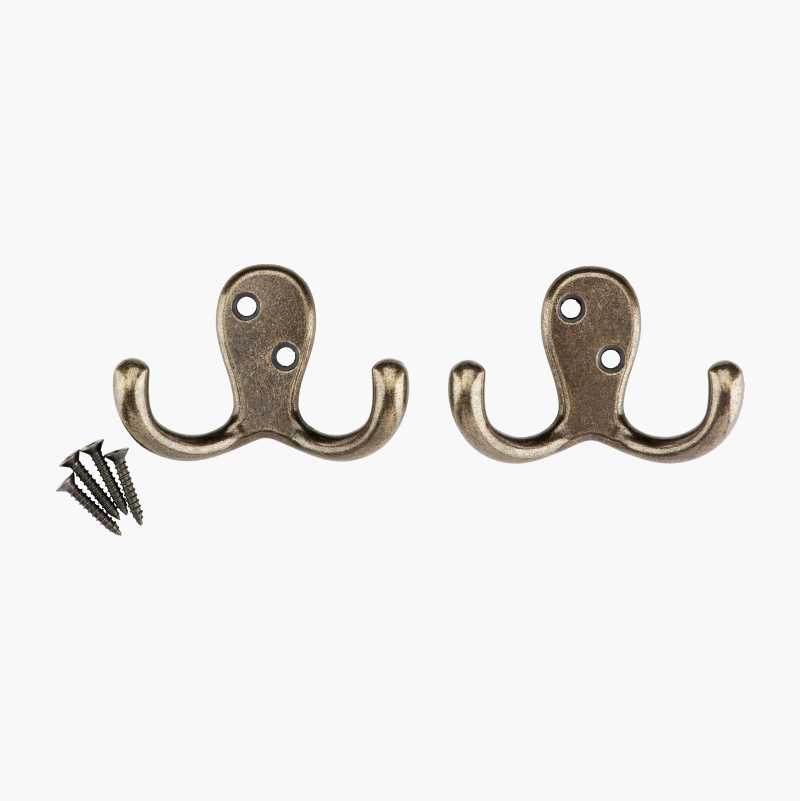 Klesknagg antikk, dobbelt, 2-pk. v:7163522