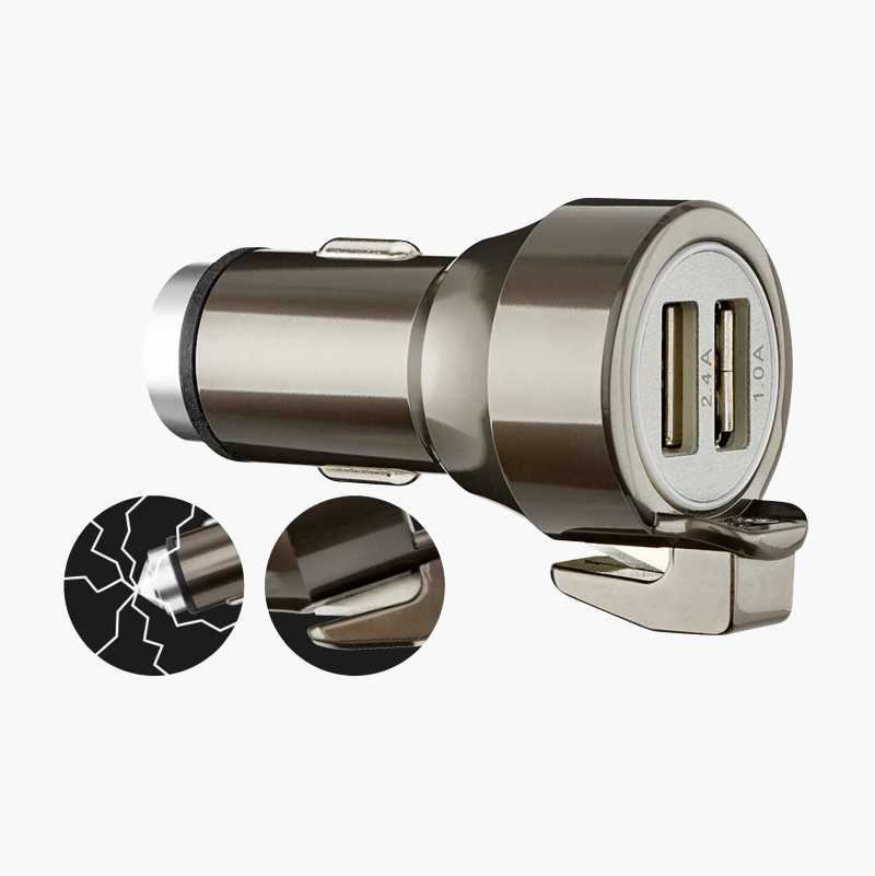 USB-lader, 12/24 V, med nødhammer og beltekutter v:7420565 USB-lader, 12/24 V, med nødhammer og beltekutter v:7420565