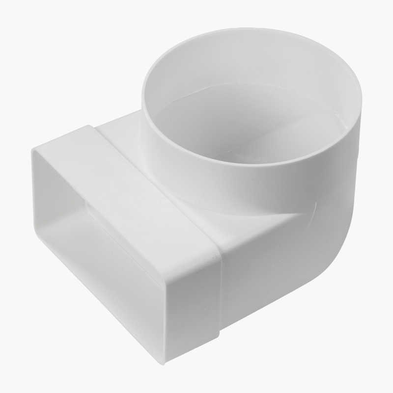 Rørbend, 90°, rektangulær til rund, 110 x 55 mm - Ø100 mm v:8129109