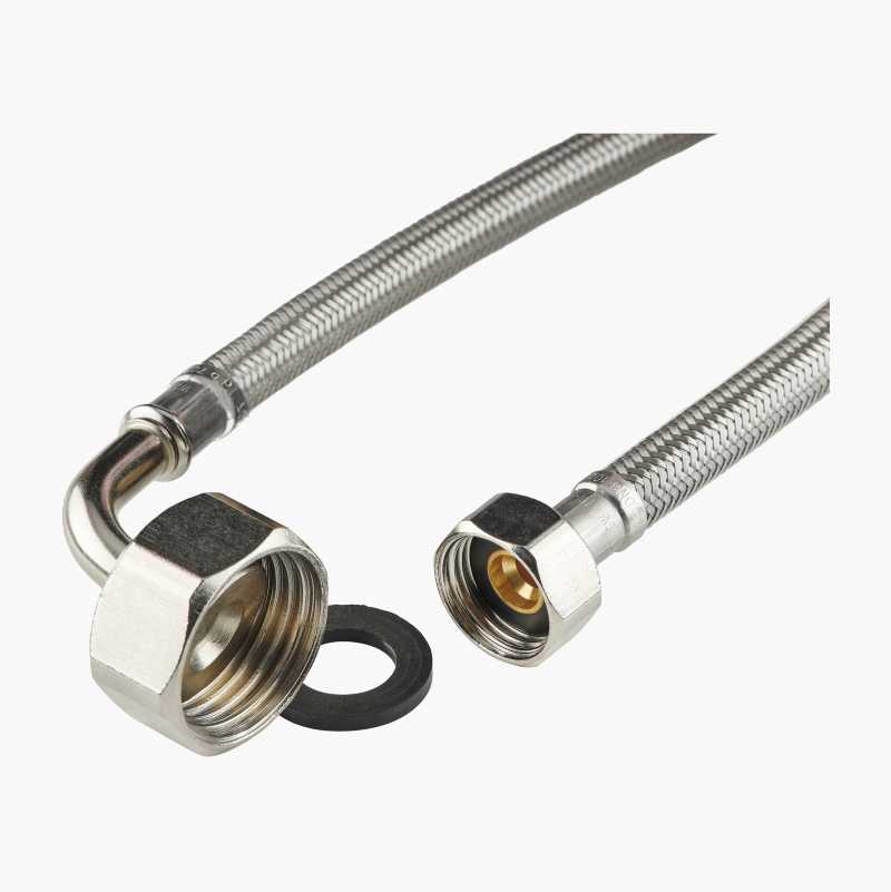 Tilkoblingsslange, rustfritt stål, rett 1/2" x vinkel 3/4", 2000 mm v:6319670